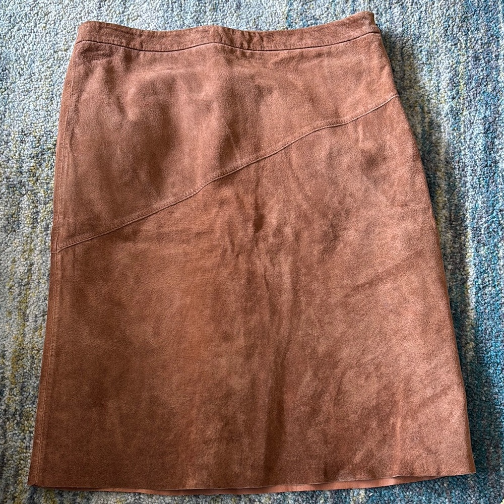 BCBGMaxAzria Orange A-Line Knee-Length Skirt (leather suede).